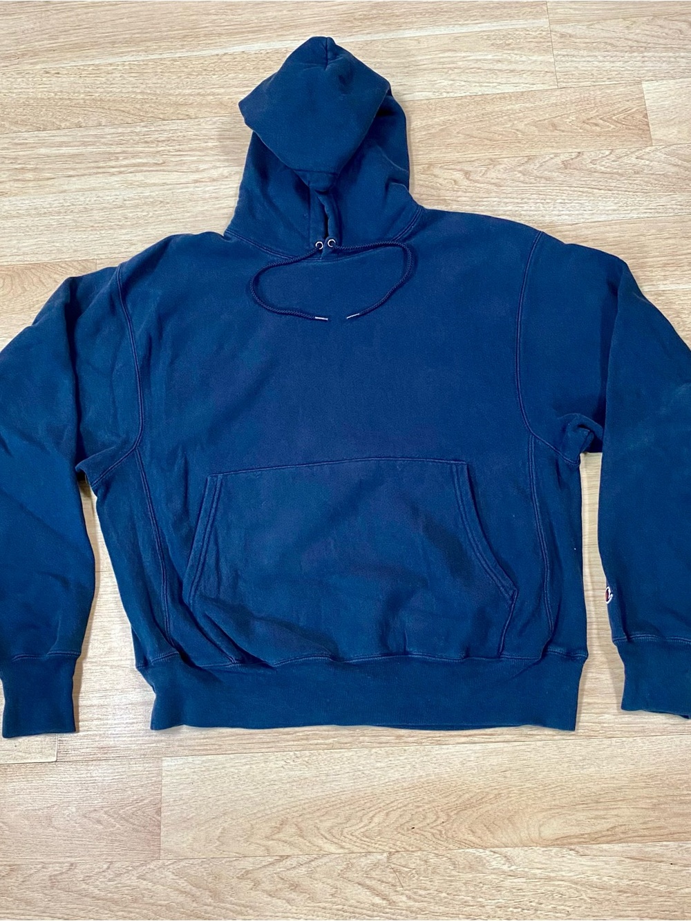 Champion Premium Reverse Weave Hoodie Men’s M Navy Blue Boxy Pullover Sweatshirt
